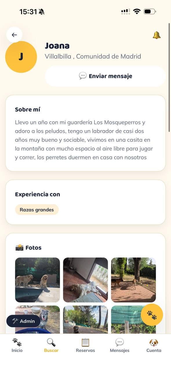 Perfil de un cuidador en la app de Guaumigo
