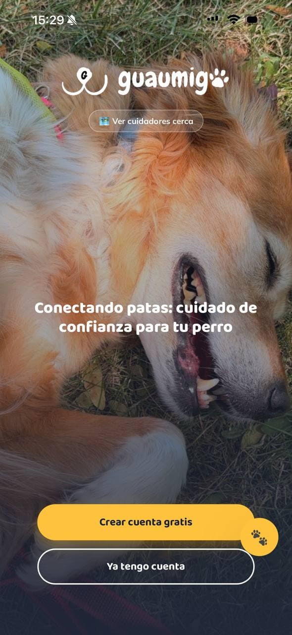 Pantalla de inicio de la app de Guaumigo